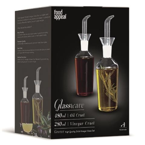 סט שמן  חומץ מזכוכית 480 מ"ל  280 מ"ל GREECE