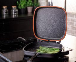 מחבת גריל כפולה ומתפרקת 32 ס"מ תואם אינדוקציה  BLACK MARBLE-תמונה-1