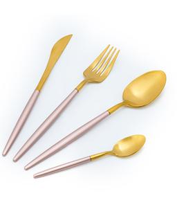 סט סכו"ם מהודר 24 חלקים PINK FOREST זהב וורוד בגימור מט