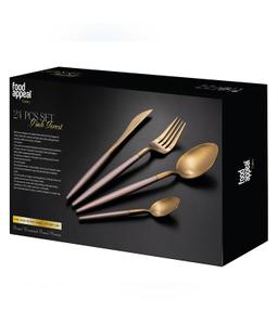 סט סכו"ם מהודר 24 חלקים PINK FOREST זהב וורוד בגימור מט-תמונה-1