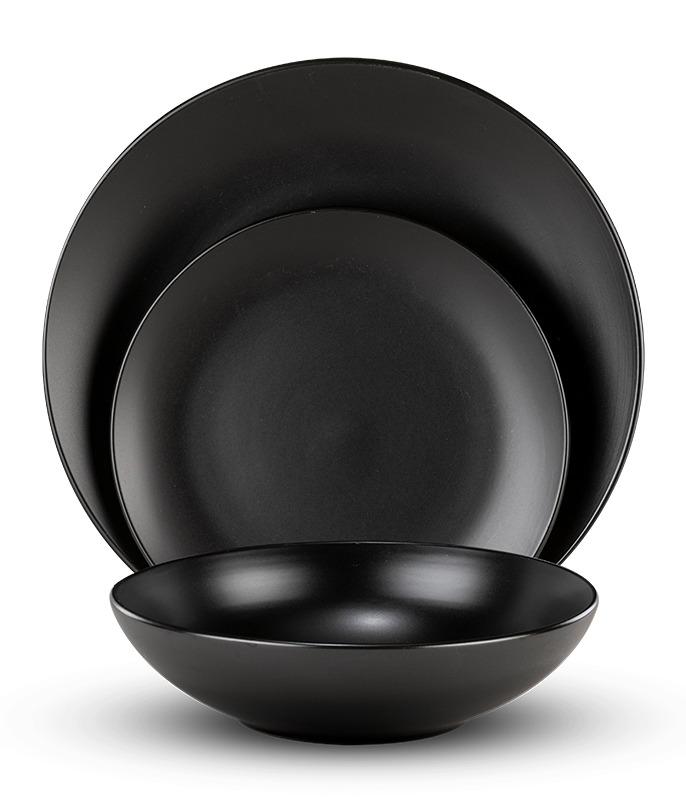 סט צלחות שחורות קרמיקה 18 חלקים BLACK FOREST