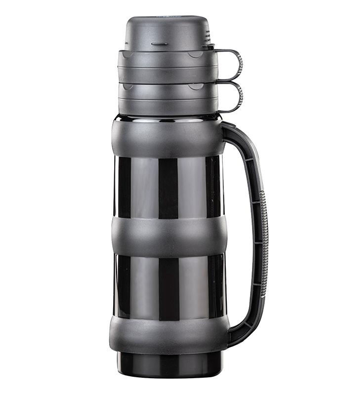 תרמוס נירוסטה 1 ליטר עם זוג כוסות TO GO שחור