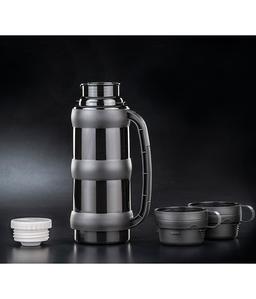 תרמוס נירוסטה 1 ליטר עם זוג כוסות TO GO שחור-תמונה-1