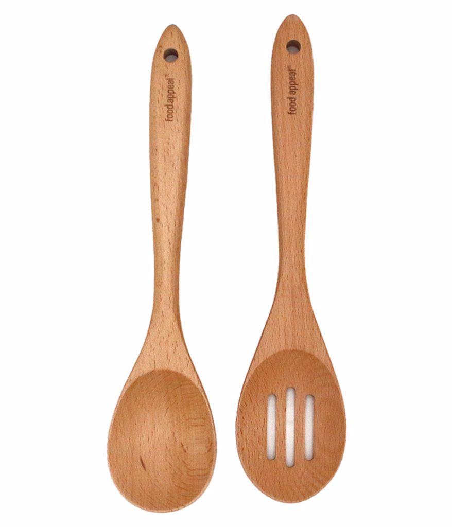 סט כפות סלט מעץ - כף רגילה + כף מחורצת 31.5 ס"מ BOTANIC