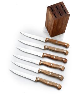 בלוק סכינים 7 חלקים הכולל 6 סכיני סטייק + מעמד עץ MEAT LOVERS-תמונה-1
