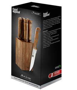 בלוק סכינים 7 חלקים הכולל 6 סכיני סטייק + מעמד עץ MEAT LOVERS-תמונה-2