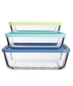 סט אחסון זכוכית 3 חל' מלבני מכסה סיליקון COOK & STORE