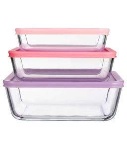 סט אחסון זכוכית 3 חל' מרובע מכסה סיליקון COOK & STORE