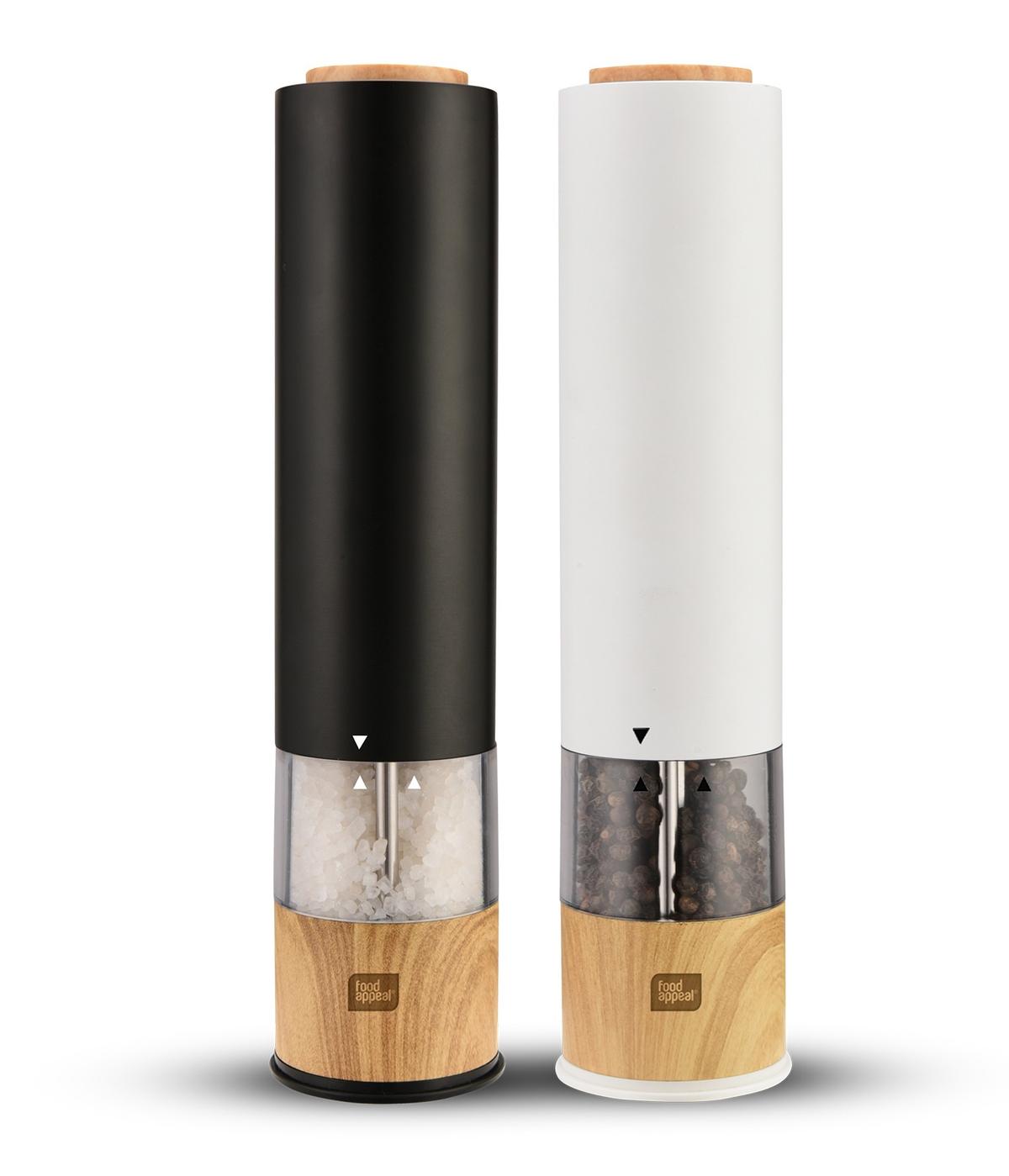זוג מטחנות אלקטרוניות מלחפלפל שחורלבן
