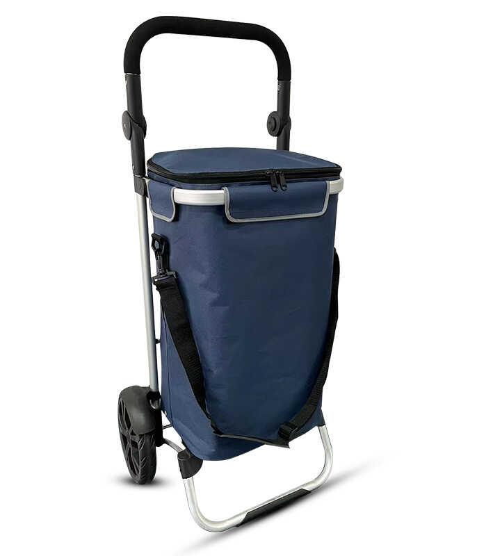 עגלת שוק מתקפלת 45 ליטר עם ידית מתכווננת + תיק תרמי SHOP&ROLL כחול