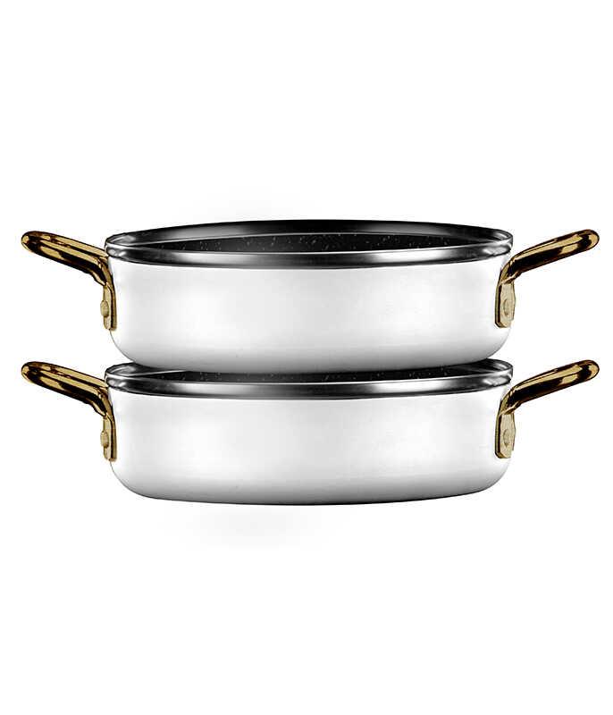 זוג מחבתות אישיות EVERYDAY+ MINI לבן ידיות זהב