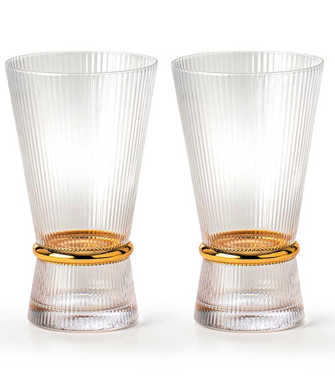 סט 6 כוסות לשתיה קרה מהודרות 330 מ"ל עיטור זהב MAGNOLIA