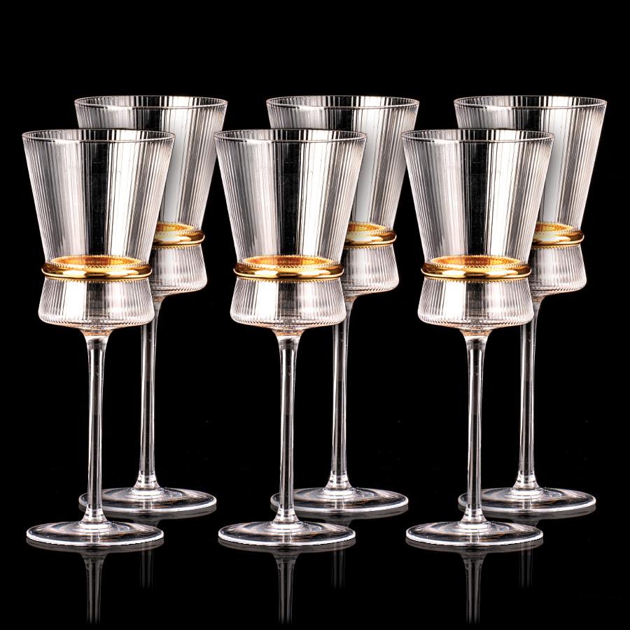 סט 6 כוסות יין מהודרות 320 מ"ל עיטור זהב MAGNOLIA