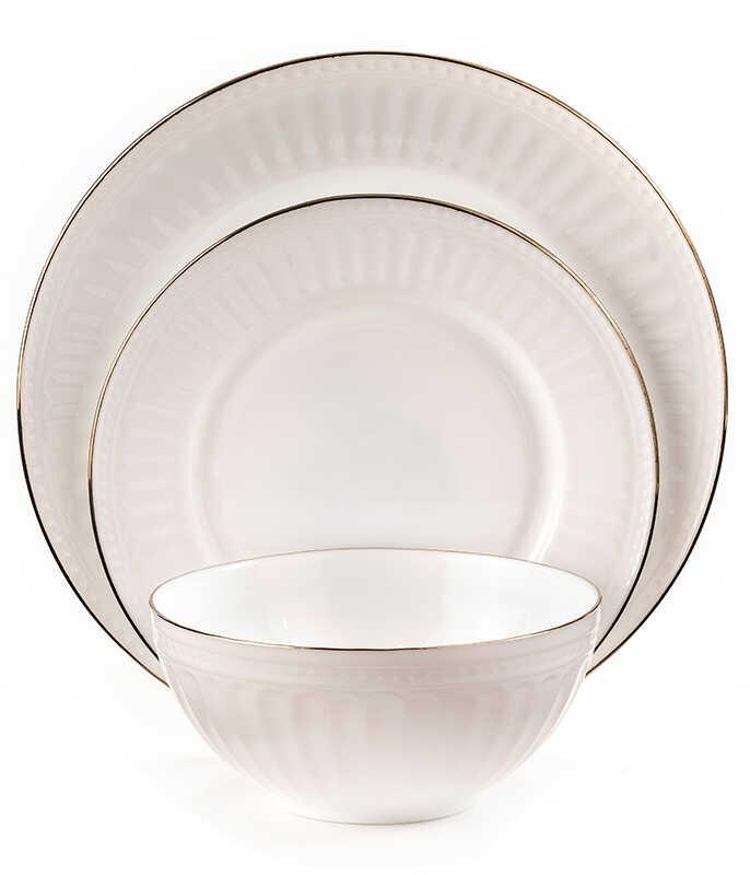 סט אוכל 18 חלק זכוכית אנטי צ'יפ לבן מעוצב GOLD SHELL