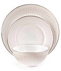 סט אוכל 18 חלק זכוכית אנטי צ'יפ לבן מעוצב GOLD SHELL