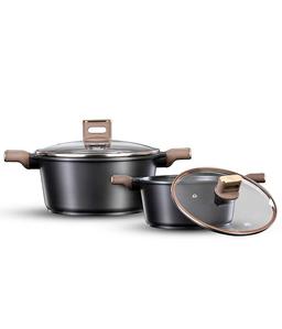 סט סירים 4 חלקים - CHRAM ידיות "אפקט העור" בצבע חום כהה