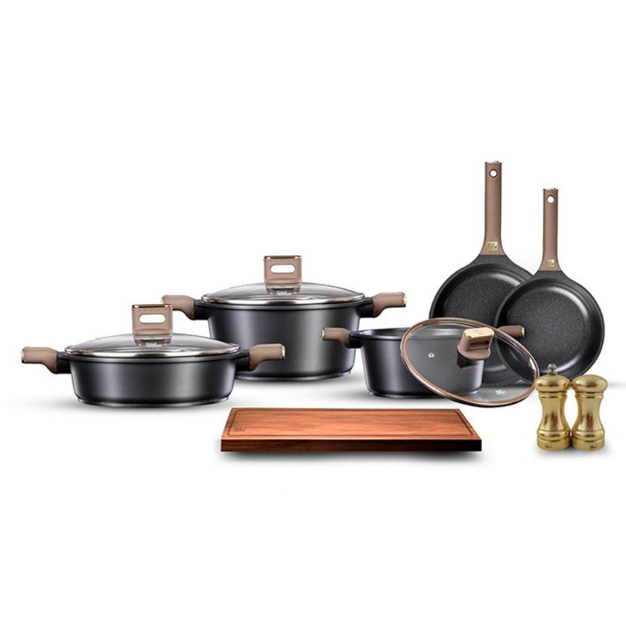 סט סירים 11 חלקים - CHARM ידיות "אפקט העור" צבע חום כהה