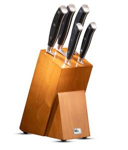 בלוק סכינים 6 חלקים הכולל 5 סכינים ידית שחורה + מעמד עץ כהה CLASSIC