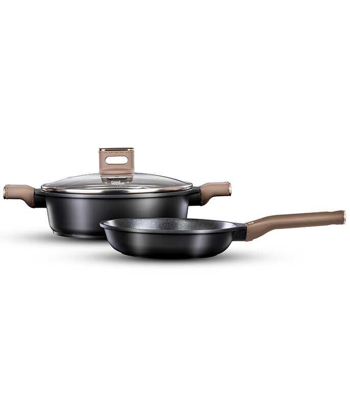 סט סירים 3 חלקים - CHARM ידיות "אפקט העור" צבע חום כהה