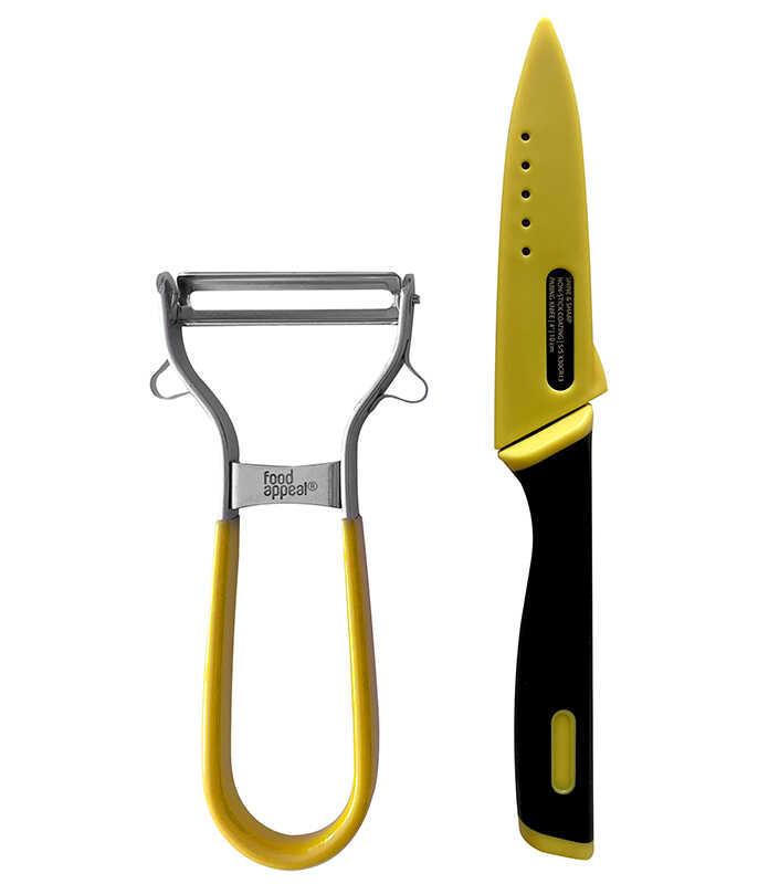 מארז חיתוך וקילוף - סכין חיתוך 10 ס"מ + קולפן דו-כיווני SHINE & SHARP צהוב