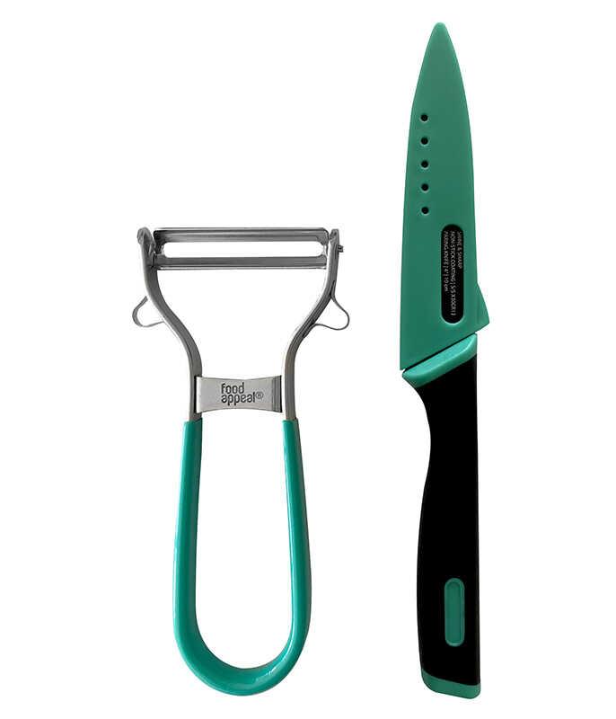 מארז חיתוך וקילוף - סכין חיתוך 10 ס"מ + קולפן דו-כיווני SHINE & SHARP ירוק