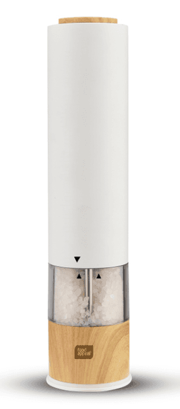 מטחנת מלחפלפל אלקטרונית עם מנגנון גריסה מתכוונן לבןעץ