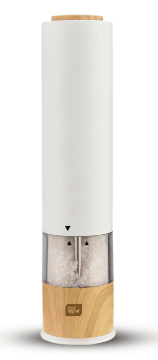 מטחנת מלחפלפל אלקטרונית עם מנגנון גריסה מתכוונן לבןעץ