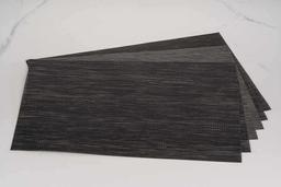 סט 6 פלייסמטים פלסטיק אריגת פשתן בצבע שחור-תמונה-1