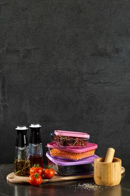 סט אחסון זכוכית 3 חל' מרובע מכסה סיליקון COOK & STORE-תמונה-5