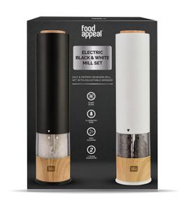 זוג מטחנות אלקטרוניות מלחפלפל שחורלבן-תמונה-1