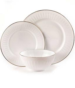 סט אוכל 18 חלק זכוכית אנטי צ'יפ לבן מעוצב GOLD SHELL-תמונה-3