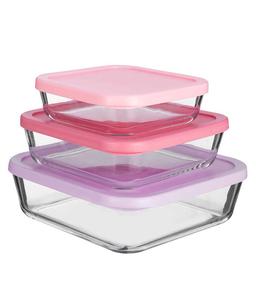 סט אחסון זכוכית 3 חל' מרובע מכסה סיליקון COOK & STORE-תמונה-1