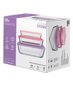 סט אחסון זכוכית 3 חל' מרובע מכסה סיליקון COOK & STORE-תמונה-6